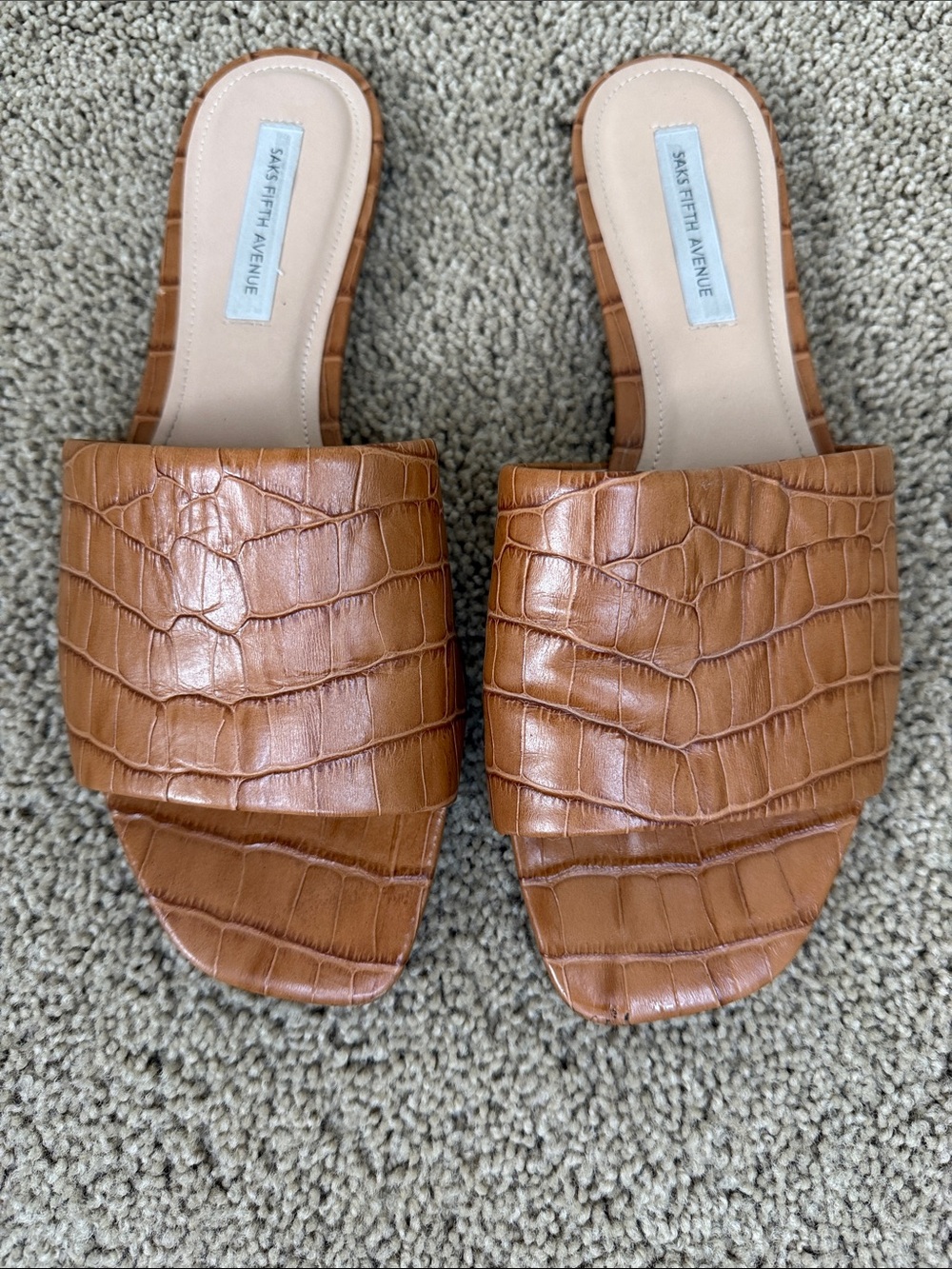 Saks Fifth Avenue | Tan Croc-Embossed Slides | Size 8.5